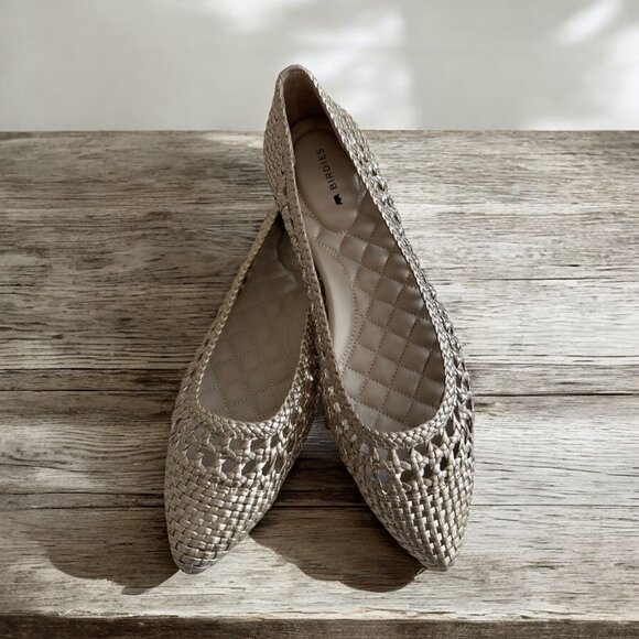 BIRDIES The Goldfinch Gold Leather Woven Flats Size US 7 - Picture 1 of 8